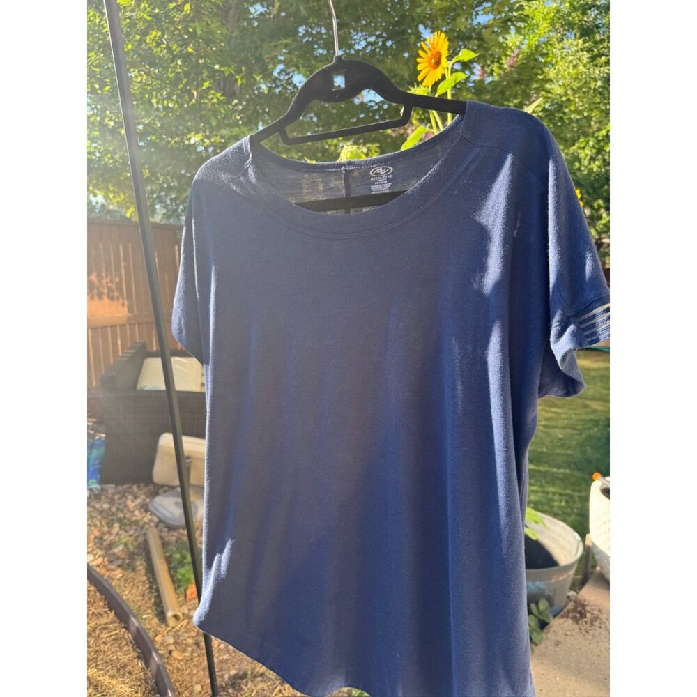 Athletic Embellished Cap Sleeve Dark Blue T-Shirt Sz L